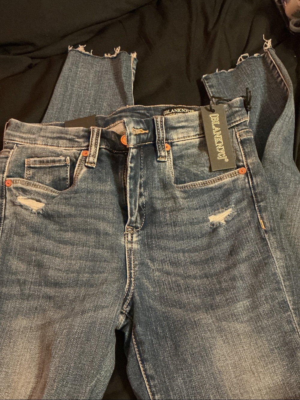 Blank NYC Straight Leg Distressed Jeans in Medium Blue